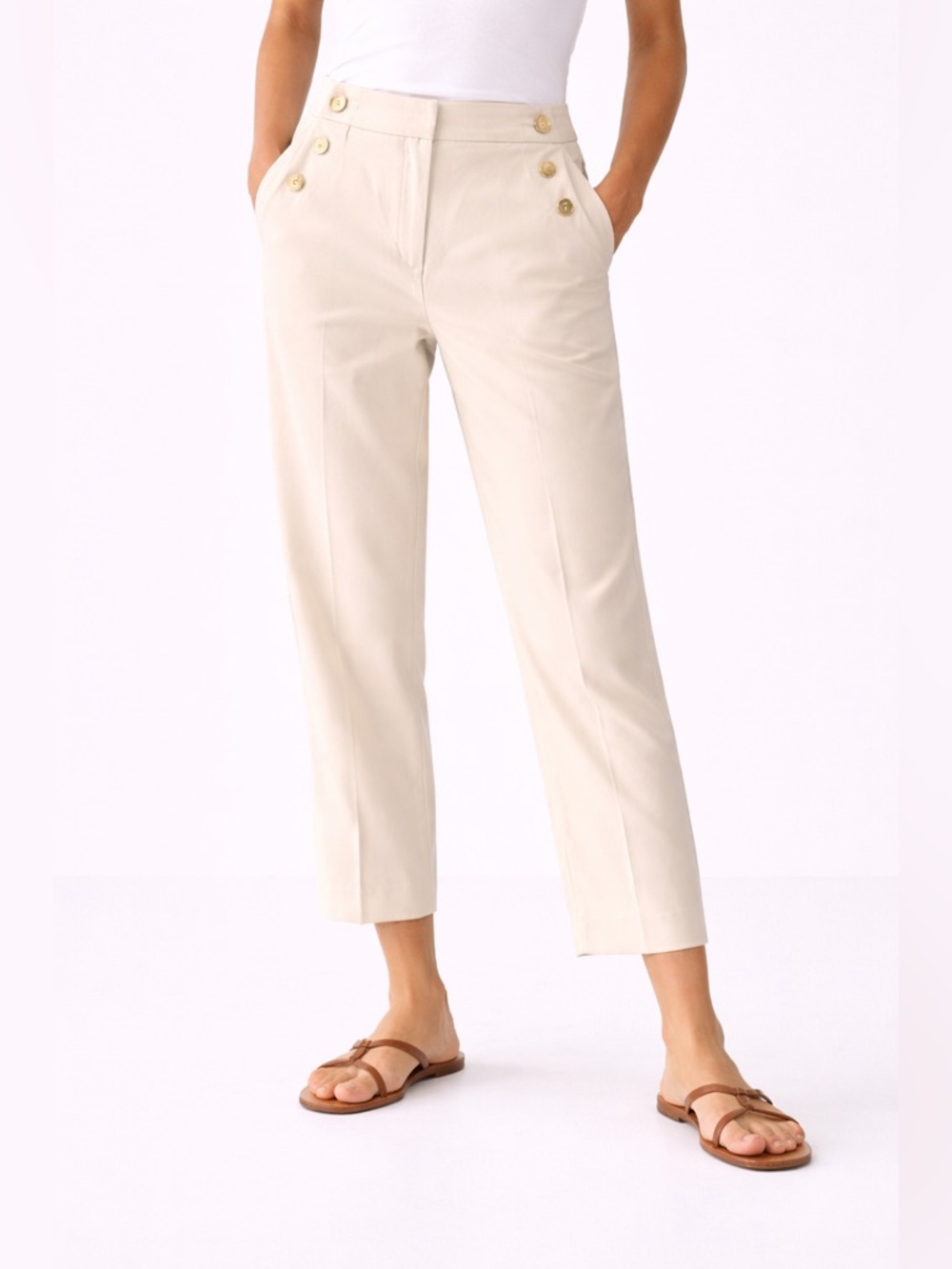 Mango Cream Sailor Button Cropped Pants NWT Size 4